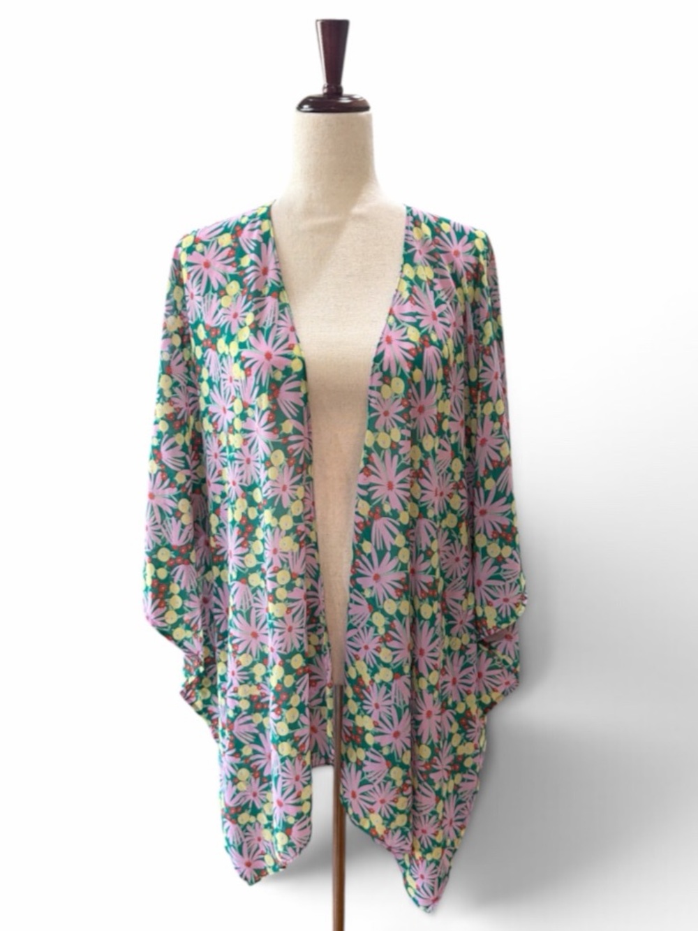 UMGEE Floral Open-Front Kimono Cardigan - Pink & Green - Size S/M